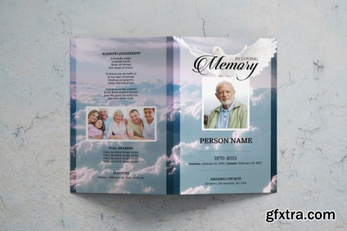 Dove and sky funeral program template