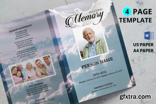 Dove and sky funeral program template