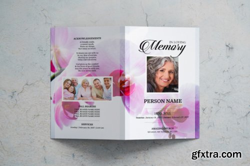 Pink flower funeral program template