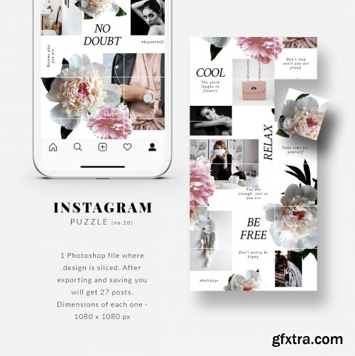 CreativeMarket - Instagram PUZZLE template - Peonies 3855110
