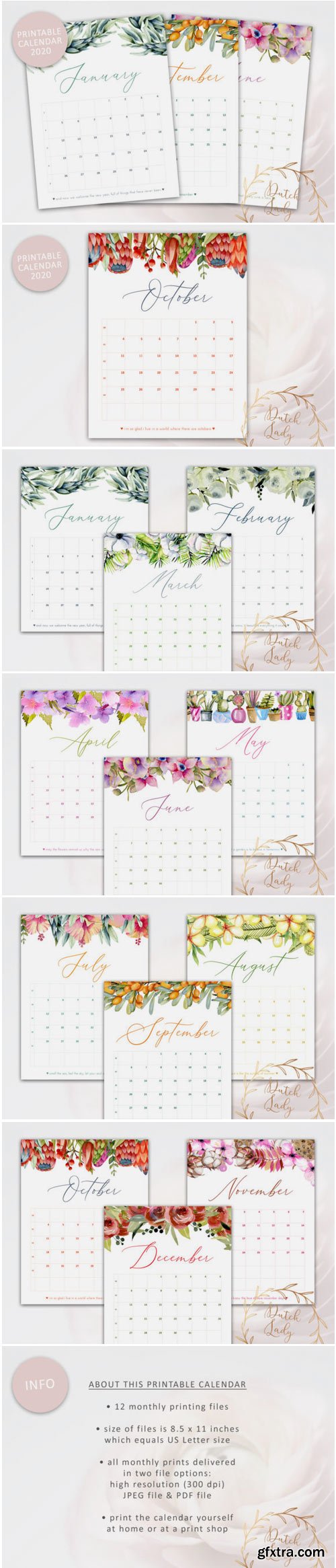 Printable Monthly Calendar 2020 Florals 1552044