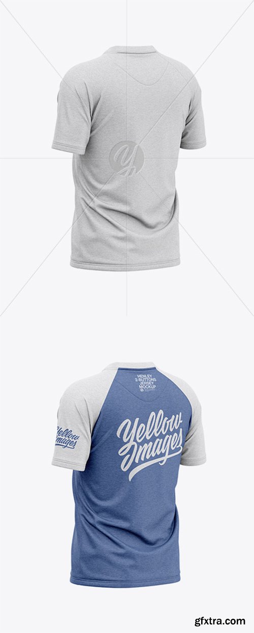Men’s Heather Henley Neck Tow-Buttons Jersey Mockup - Back Half Side View 41409