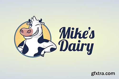 Mike's Dairy Farm - Cow Mascot Logo