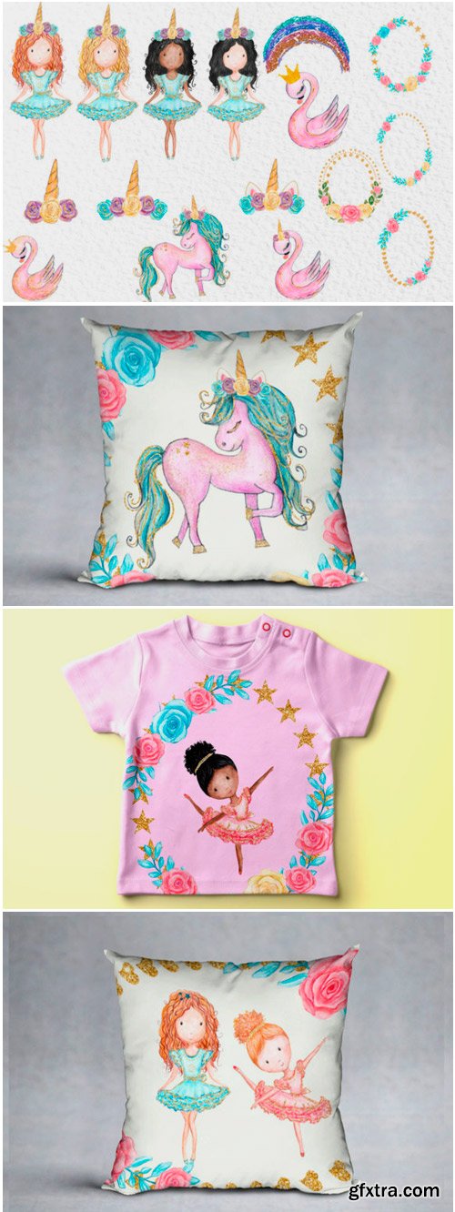 Watercolor Girl S Clipart Cute Unicorns 1559011