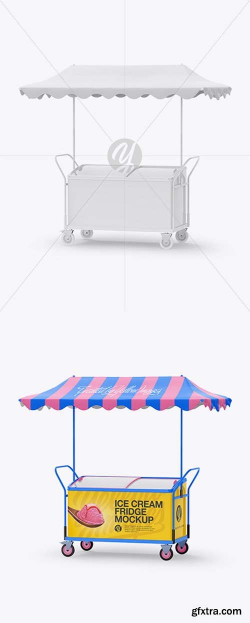 Ice Cream Fridge With Awning Mockup - Half-Side View 20068 Ice Cream Fridge With Awning Mockup - Half-Side View 20068