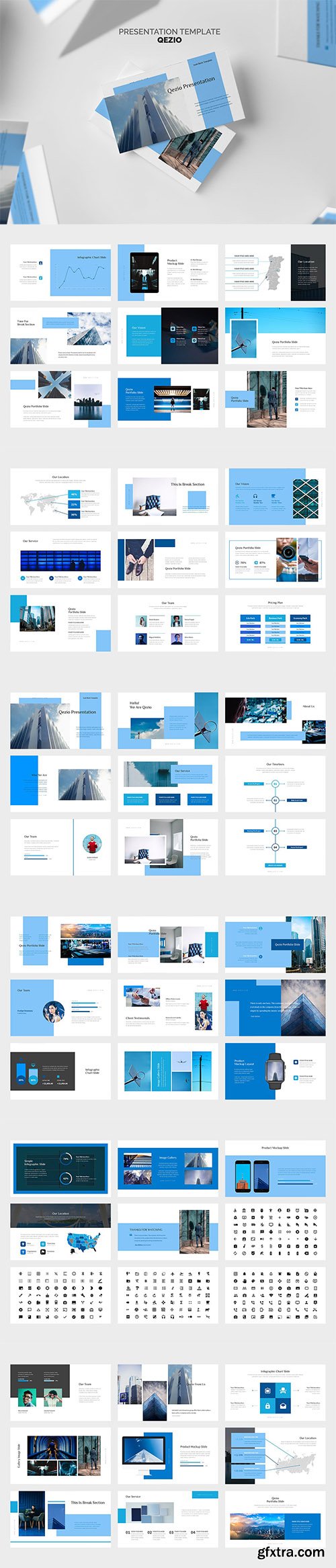 Qezio : Blue Gradient Color Tone Powerpoint