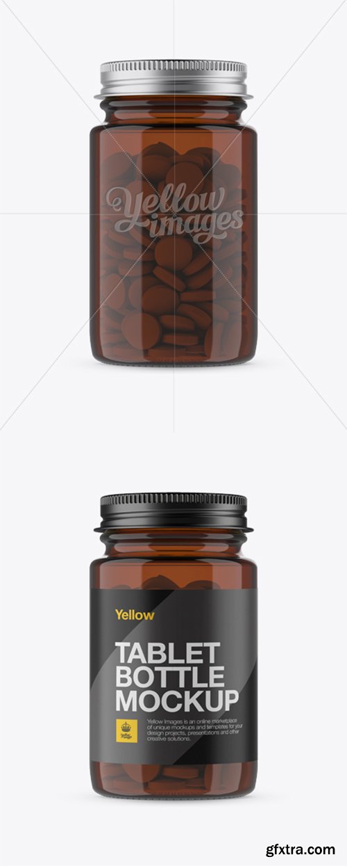 Amber Pill Bottle w/ Metal Cap Mockup - Front View 13445