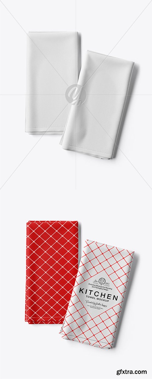 Two Folded Kitchen Towels Mockup - Top View 28138