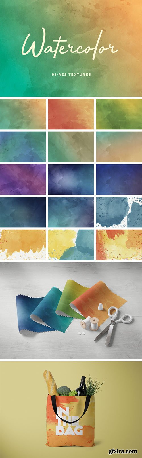 16 Watercolor Hi-Res Textures Set 040719