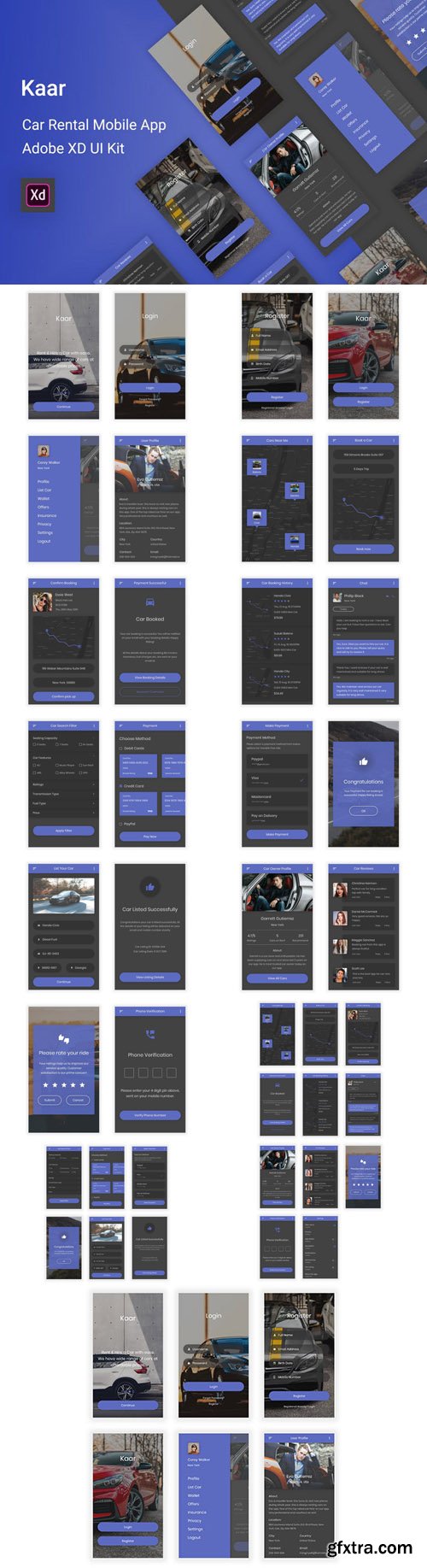 Kaar - Car Rental Adobe XD UI Kit