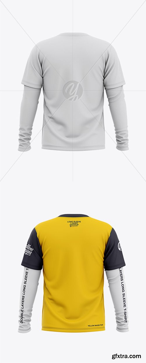 Men's Double-Layer Long Sleeve Knit T-Shirt Mockup - Back View 36435