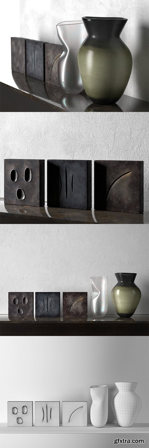 Cgtrader - Square Sculptures with Vases 3D model