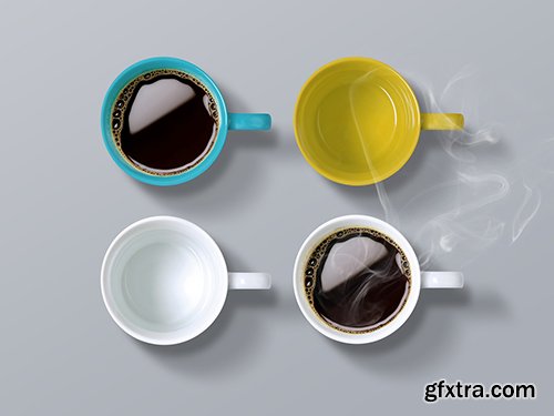 Top View of 4 Coffee Mugs Mockup 248063089