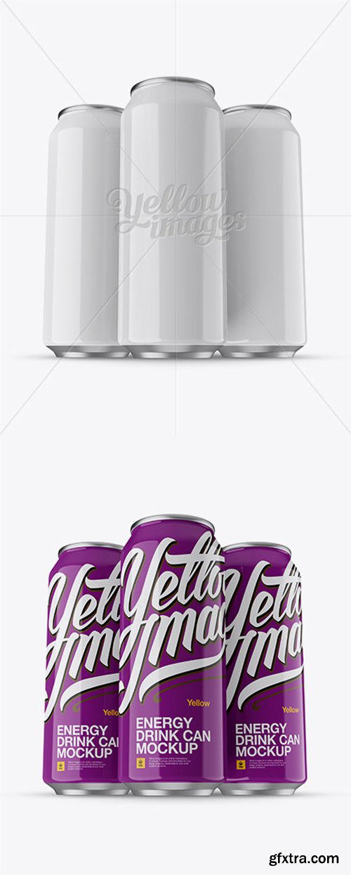 Three 500ml Glossy Aluminium Cans Mockup - Hero Shot 16261 Three 500ml Glossy Aluminium Cans Mockup - Hero Shot 16261