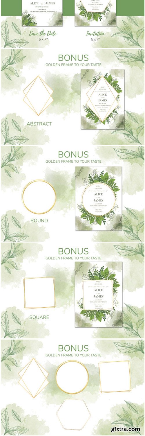 Green Floral Wedding Invitation Set 1663621