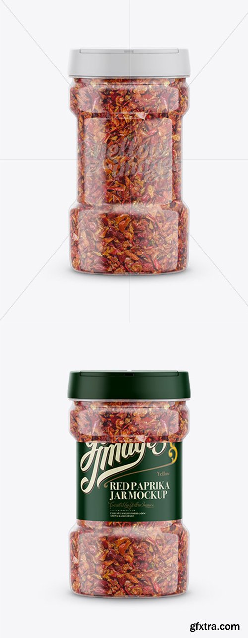 Round Plastic Spice Jar with Red Paprika Mockup - Front View 15335
