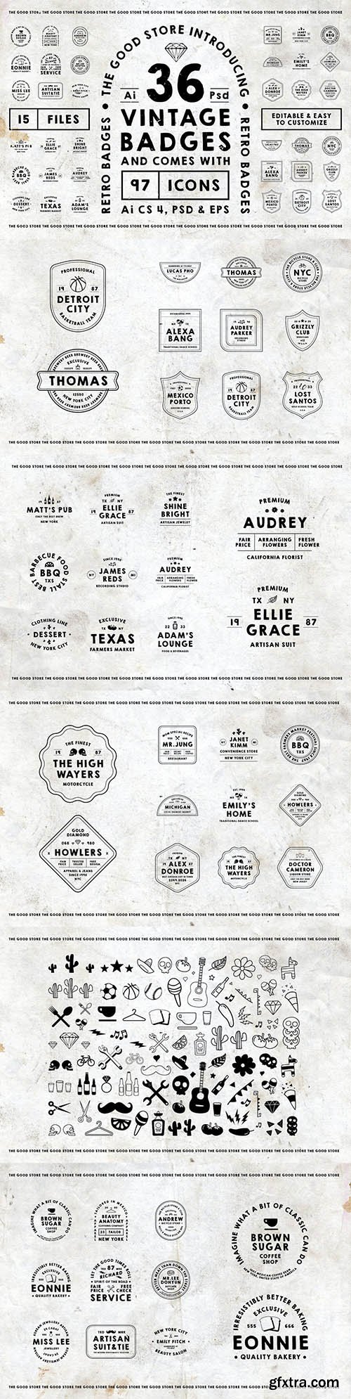 36 Vintage Logo Badges & 97 Icons