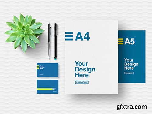 Business Card and Two Sizes of Paper Mockup 247607430