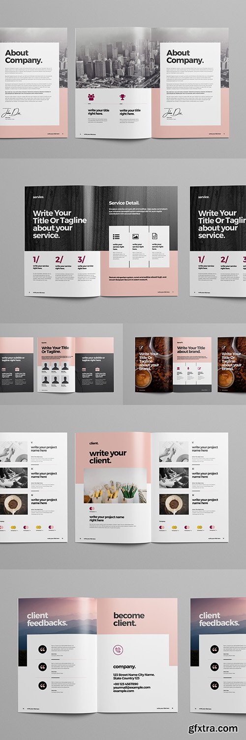 Business Brochure Layout with Pink and Purple Accents 247473506