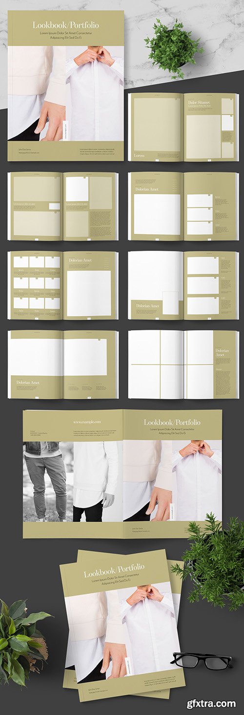 Lookbook Photo Portfolio Layout with Gold Accents 242748176