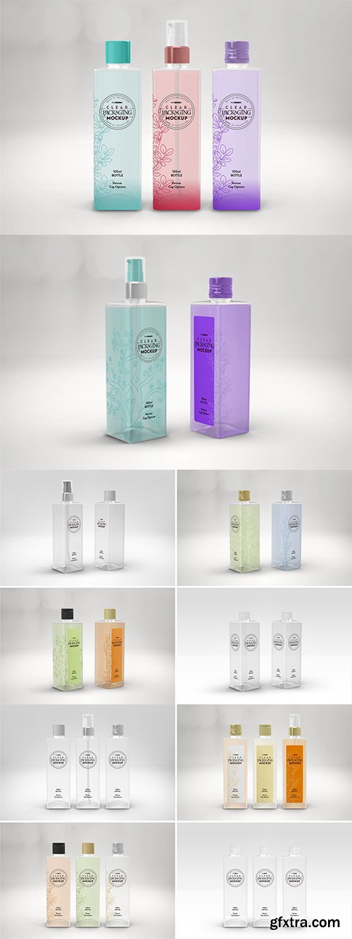 Clear 100ml Square PET Bottles Packaging Mockup » GFxtra