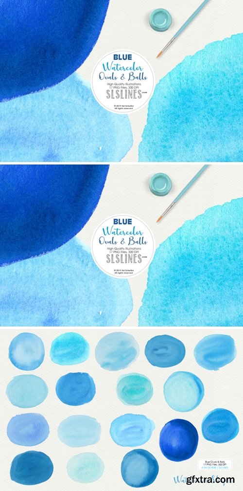 CM - Blue Balls & Ovals Watercolor Shapes Clipart 3874628