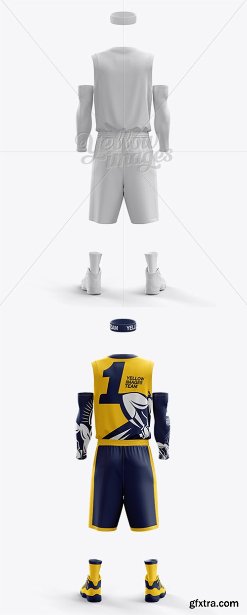 Men’s Full Basketball Kit with V-Neck Jersey Mockup (Back View) 13971