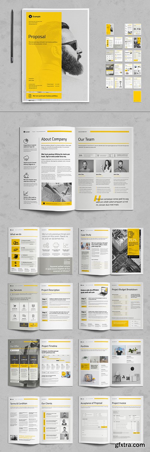 Business Proposal Layout with Yellow and Gray Accents 229817064