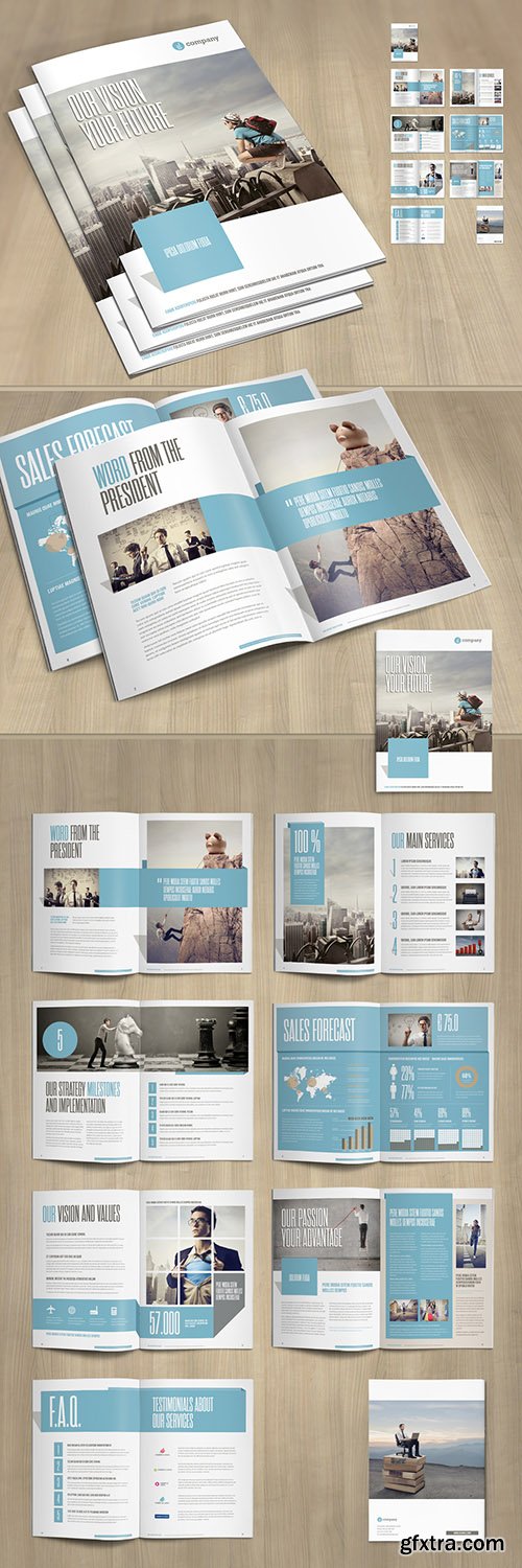 Business Brochure Layout with Pale Blue and Gray Accents 253591704