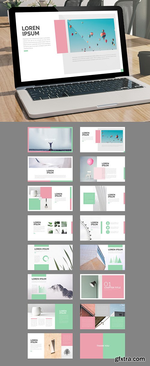 Minimalist Screen Presentation Layout with Pink and Mint Accents
