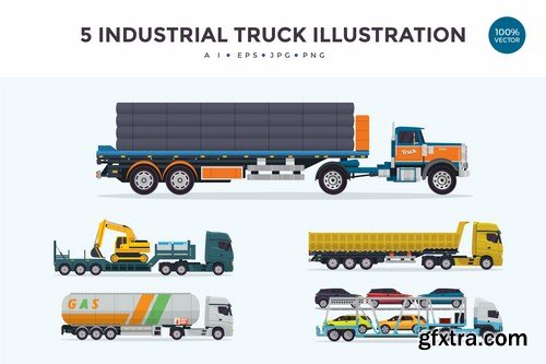 5 Industrial Trailer Truck Vector Illustration 2