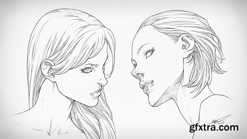 How To Draw Faces | Female Heads: Downward and Upward Angles - Side View
