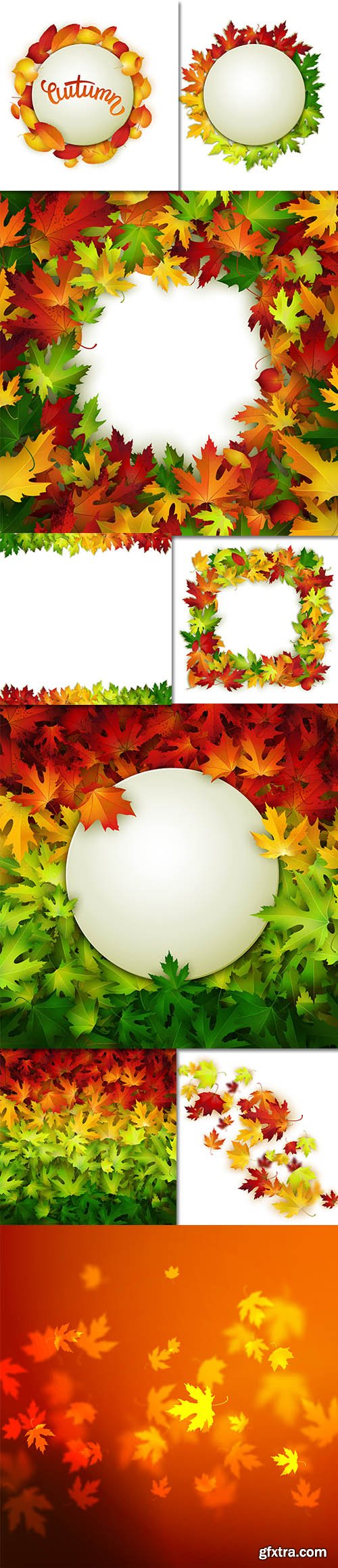 Set of Vector Background with Colorful Autumn Leaves