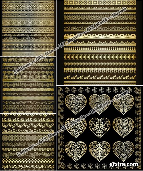 17 Golden Decorative Ornaments Collection in Vector
