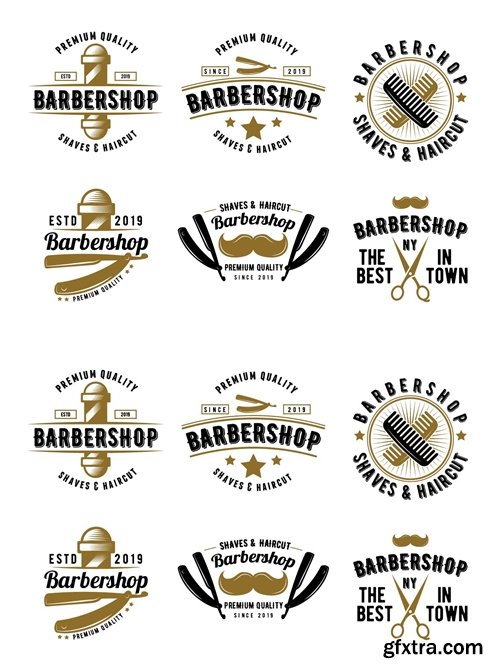 Retro Set of Barbershop Emblem Logo Badge
