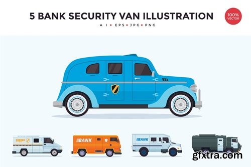5 Bank Security Vehicle Vector Illustration Set
