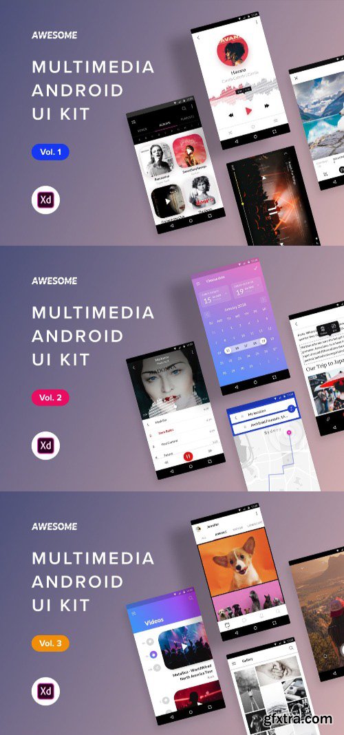 Android UI Kit - Multimedia Vol. 1-3 (Adobe XD)