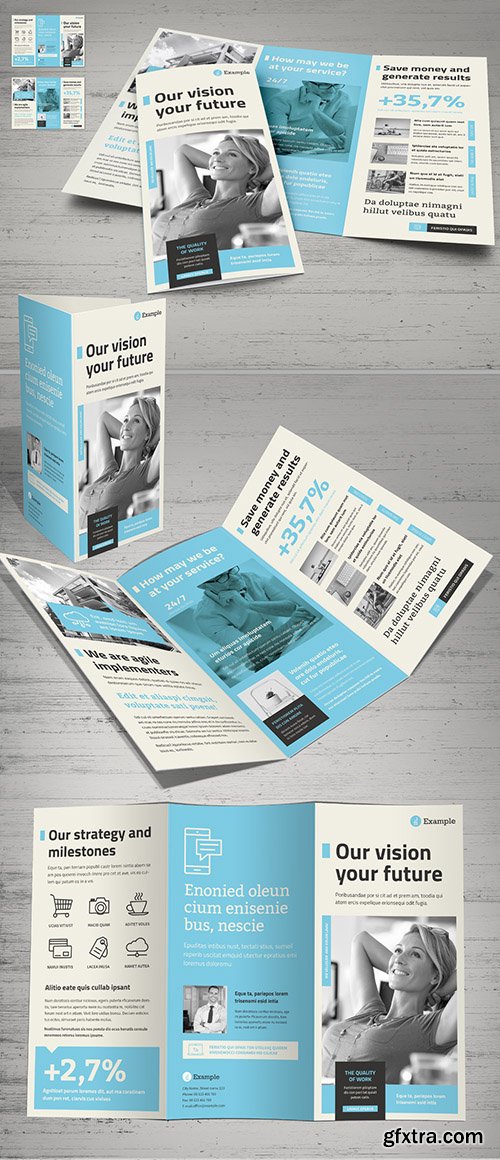 Tri-Fold Layout in White and Blue with Gray Accents 270645826