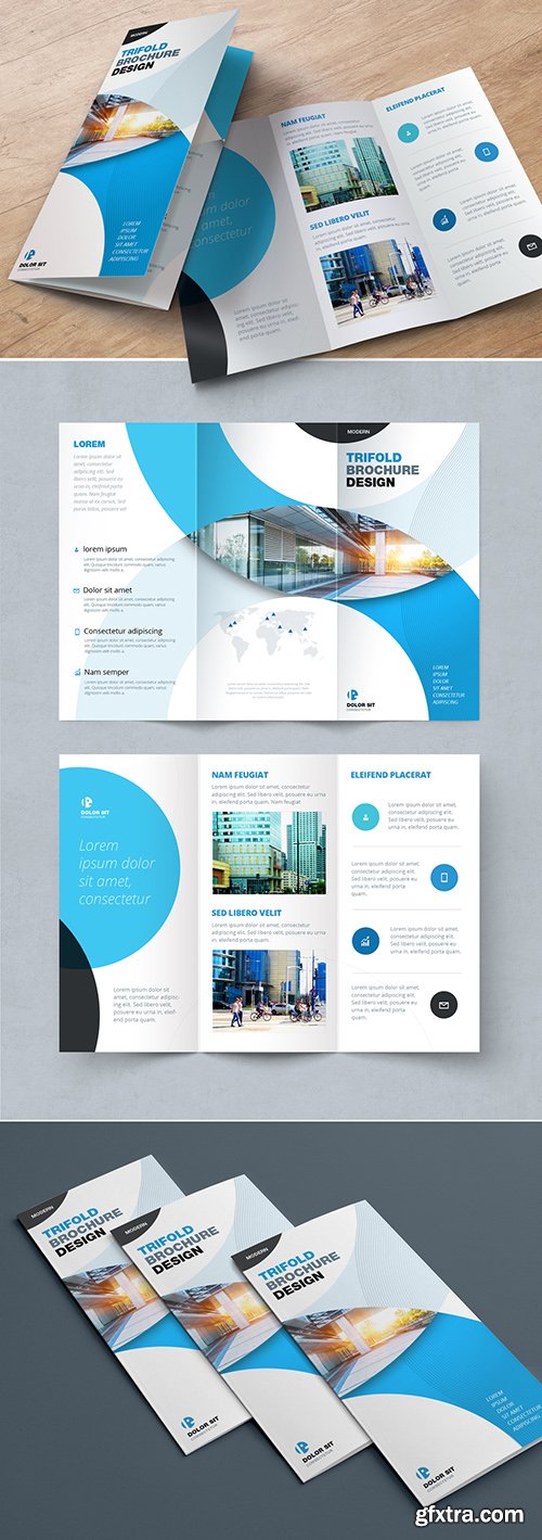Blue Trifold Brochure Layout with Circles 243715945