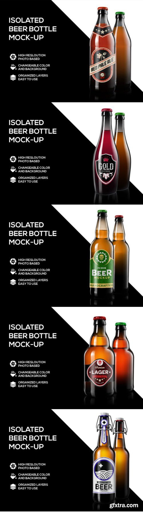 5 Beer bottles mockup 5 Beer bottles mockup