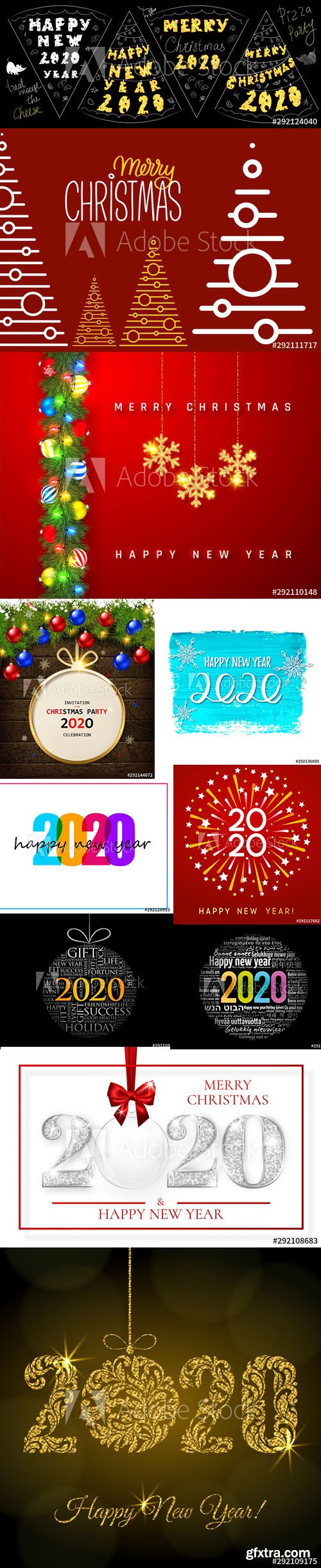 Merry Christmas and Happy New Year 2020 Illustrations Vector Set 6