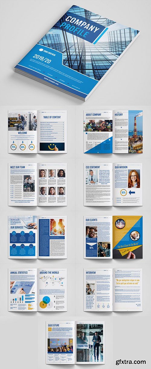 Company Profile Layout with Blue and Orange Accents 281116588