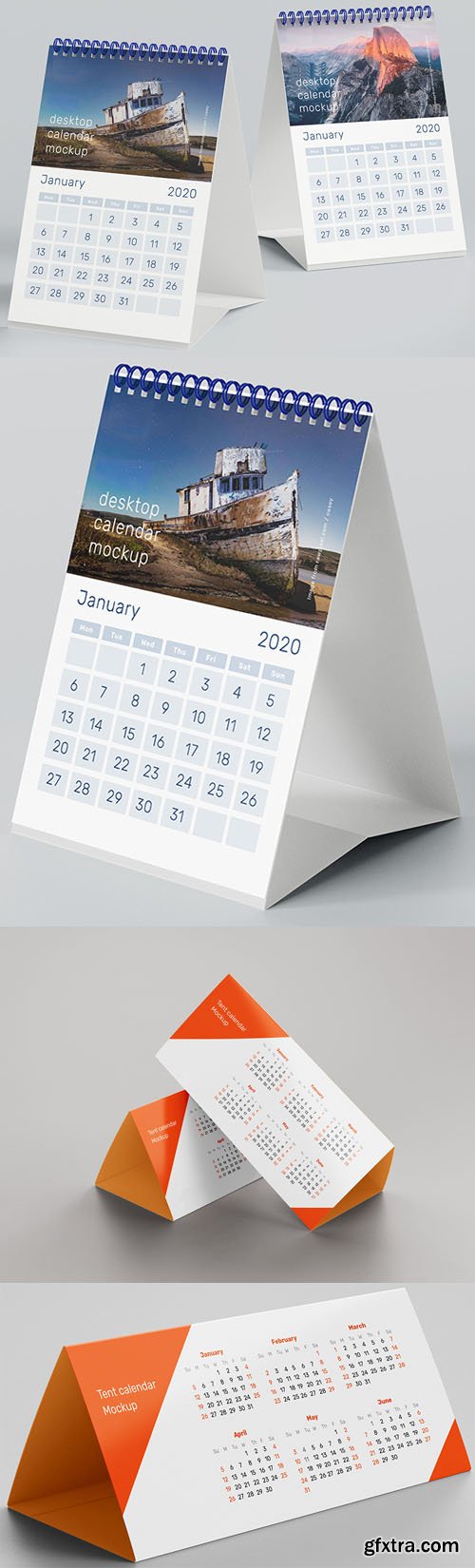 A5 Desk & Tent 2020 Calendar PSD Mockups Templates