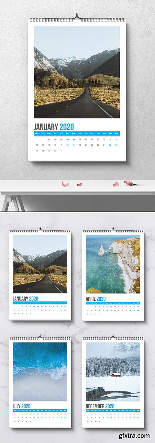 Wall Calendar Layout with Blue Accents 282478114