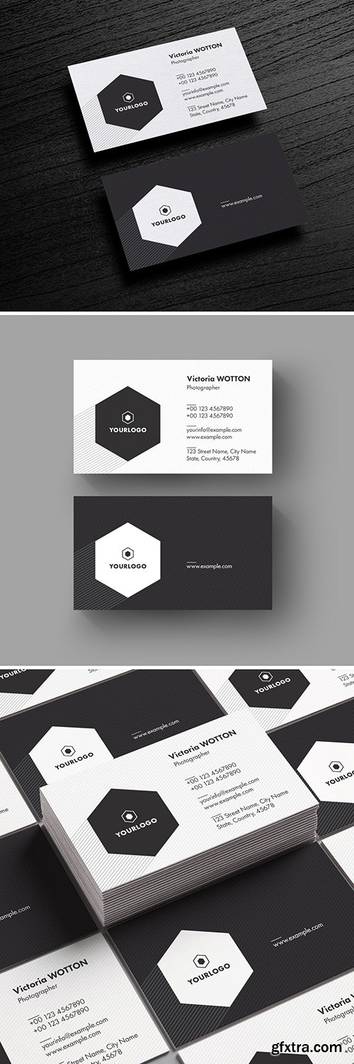 Business Card Layout with Gray Stripes 279210255