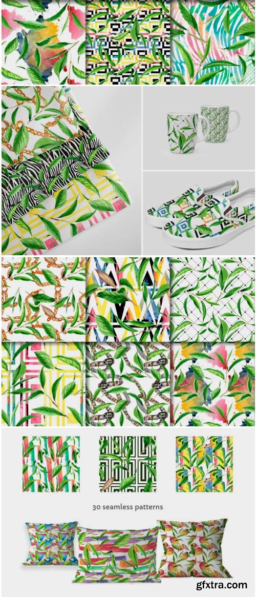 Green Tea Leaves Watercolor Png 1802918 » GFxtra