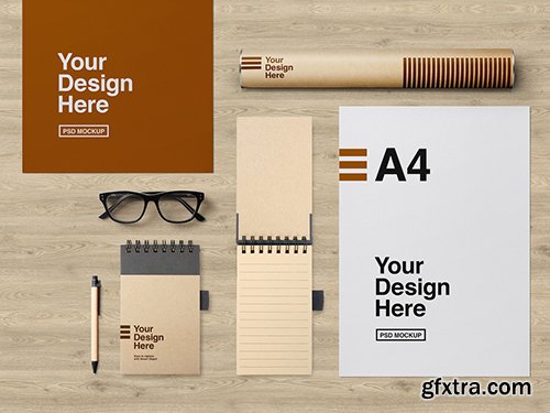 Glasses, Cardboard Tube, and Stationery Set Mockup 283815368