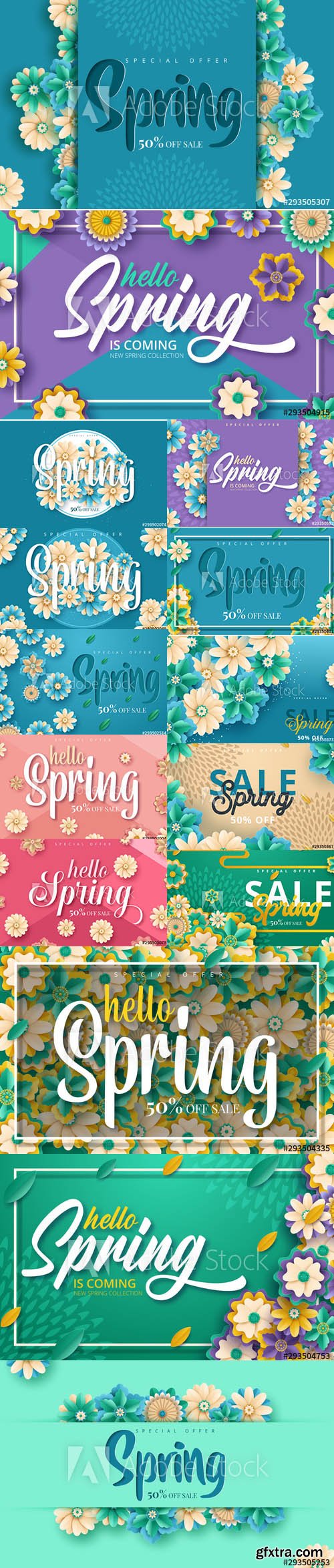 Set of Spring Sale Backgrounds with Flowers