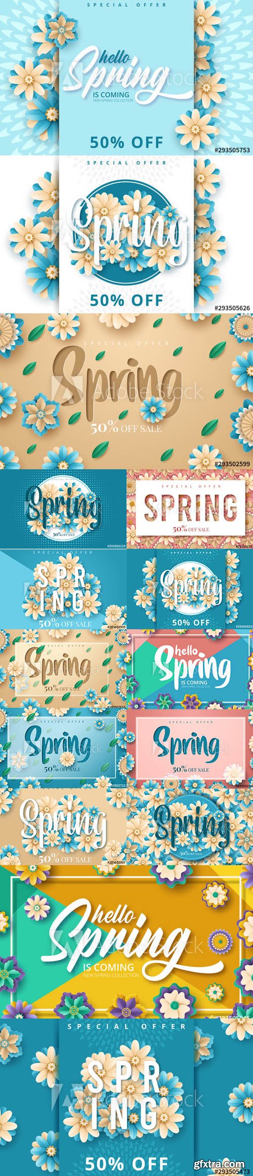 Set of Spring Sale Backgrounds with Flowers vol4