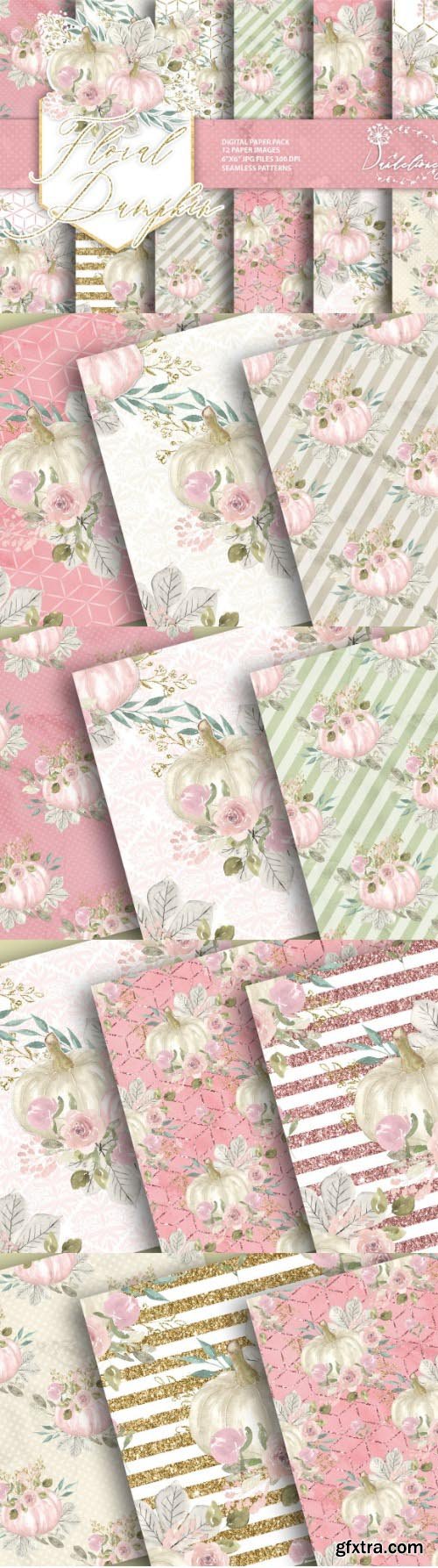 Floral pumpkin digital paper pack Floral pumpkin digital paper pack
